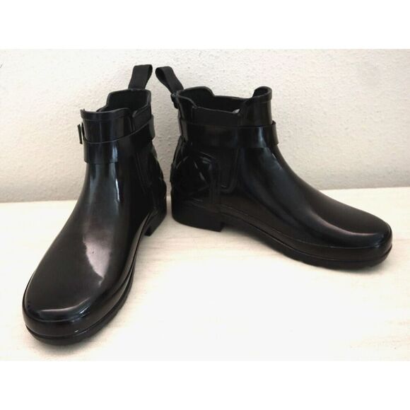 Hunter Women's Sz 5 Black Quilted Gloss Refined Slim Fit Chelsea Boots SIB - Picture 1 of 12